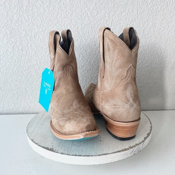 Lane LEXINGTON Womens Cowboy Bootie 9.5 Latte Suede Western Cowgirl Short Boots - Picture 1 of 7